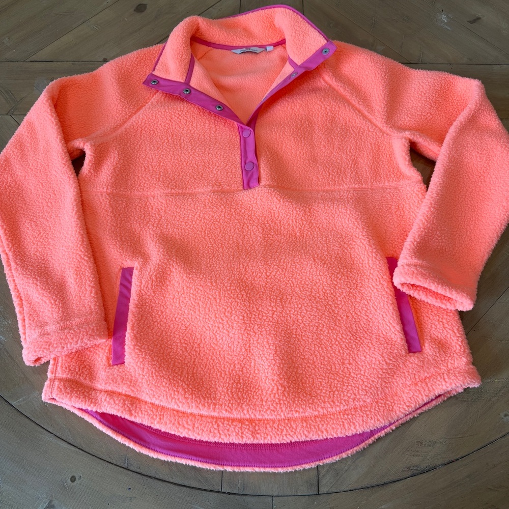 Vineyard Vines Women’s Neon Coral Sherpa Pullover Jacket Medium Like New